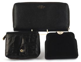 MAPPIN & WEBB a black silk maroon suede-lined evening purse (Unused) * a SMYTHSON black leather