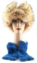 RALPH LAUREN purple-label real fox-fur and cashmere après-ski hat and a pair of petrol-blue mohair