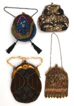 Four fine quality Edwardian French beaded and sequinned tango bags. 100% of the proceeds of this