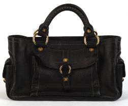 CELINE Boogie handbag in black grained leather with gold coloured hardware, black printed canvas