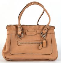 COACH a light tan leather handbag with silver tone hardware and pink lining (35cm x 23cm x 9cm)