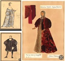 Three framed and glazed original Royal Shakespeare Company costume designs for BBC televised