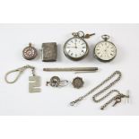 A group of silver items, to include a pocket watch, Birmingham, 1833, another example with
