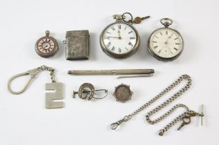 A group of silver items, to include a pocket watch, Birmingham, 1833, another example with