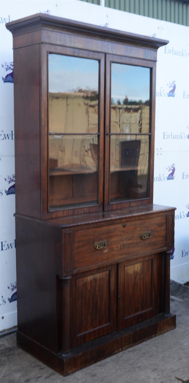 Bureau bookcase, 19th century, with glazed upper section, enclosing shelves, secretaire drawer with - Image 3 of 3