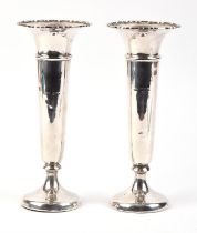 Large pair of silver vases with pie crust edge.200mm