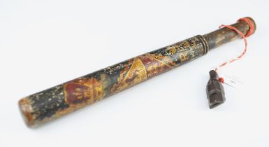 A Victorian painted truncheon, with a crown, coat of arms and initialled VR, together with an