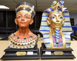 Italian ceramic bust of Tutankhamun and Nephriti, by Cortese, 42cm high