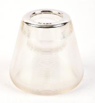 Conical Form silver rimmed table top match holder and silver London, 1922.