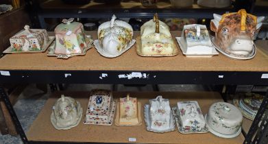 A group of 12 pottery and porcelain lidded butter dishes, to include a Burleigh Ware 'Japonica'