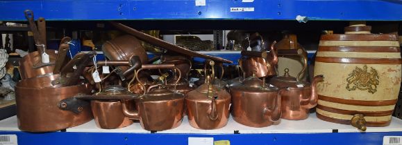 Various copper kettles, mostly 19th Century, the largest 34cm high, together with various copper