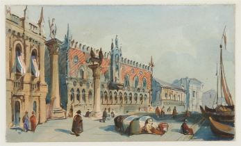 Frederick Borgeois de Mercey (1803-1860), The Doges Palace, Venice, watercolour, 6 x 10cm.