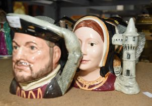 A Royal Doulton toby jug of Henrry VIII, dated 1975, together with six further jugs of Henry VIII's