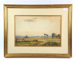 James Herbert Snell (1861-1935), Landscape with sheep in a pan, watercolour, signed lower right,