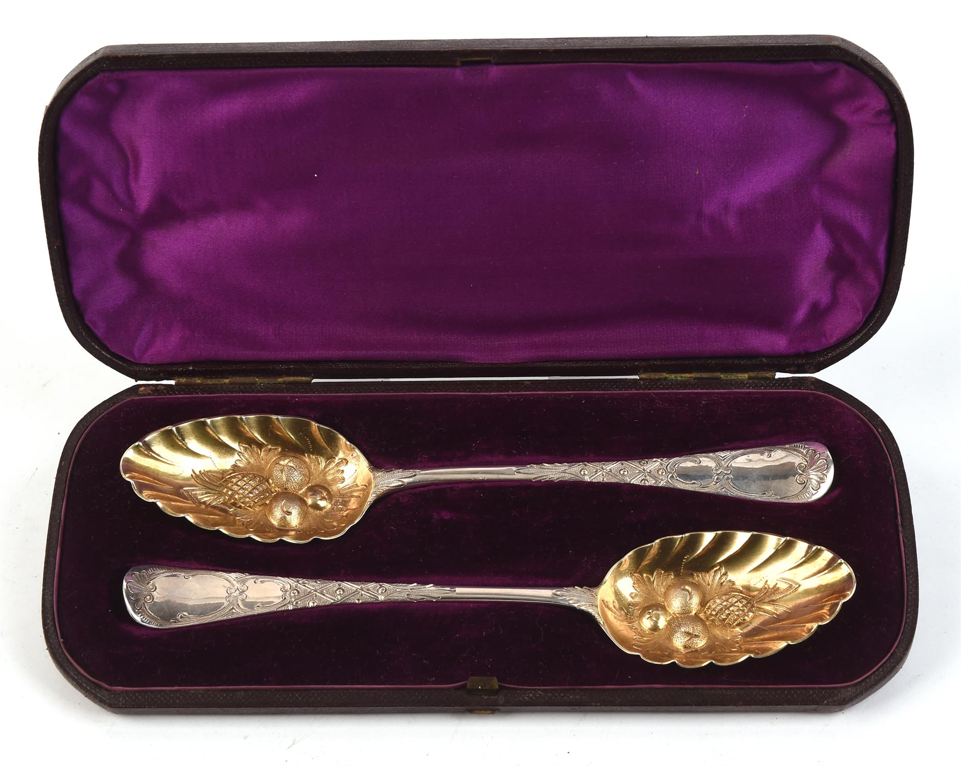 Cased pair of Georgian silver berry serving spoons. London 1787, 215mm Long. - Image 2 of 2