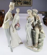 Lladro, two figure groups, of Romeo and Juliet, and a gentleman soldier and his lass,