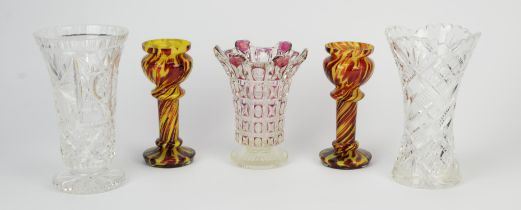 A group of cut glass bowls and vases, mainly 20th century, largest dish diam. 35cm, (qty)