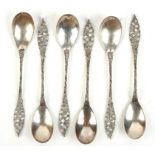 Set of 6 Dutch silver, sword mark, pierced egg spoons