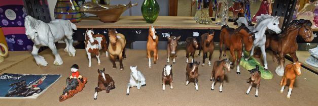 Collection of 18 Beswick porcelain models of horses, foals and donkeys, together with a horse and