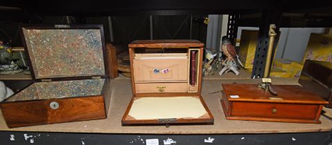 Rosewood sewing box, 19th Century, with marble paper interior, 29cm wide, together with an oak