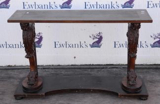 A rosewood and faux rosewood console table, adapted, the inset top on Victorian carved scroll form