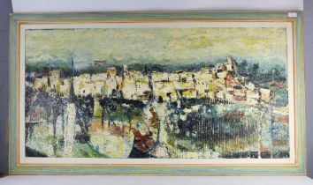 Roberto Tacconi (20th century), Paessagio, oil on board, signed lower right, 59 x 119cm. Framed
