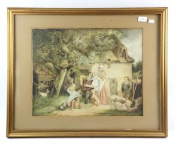 Follower of George Morland, A family outside a cottage, watercolour, 39 x 50cm.