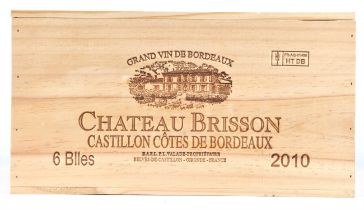 Bordeaux wines, Chateau Brisson, Castillon Cotes de Bordeaux 2010, six bottles, in OWC (6) Note: