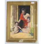 South African School (20th century).,Portrait of an African woman and her children, oil on board,