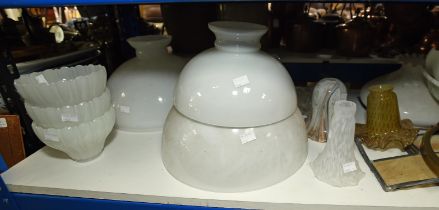 Collection of opalescent glass shades, to include three with petal rims, 12cm high,