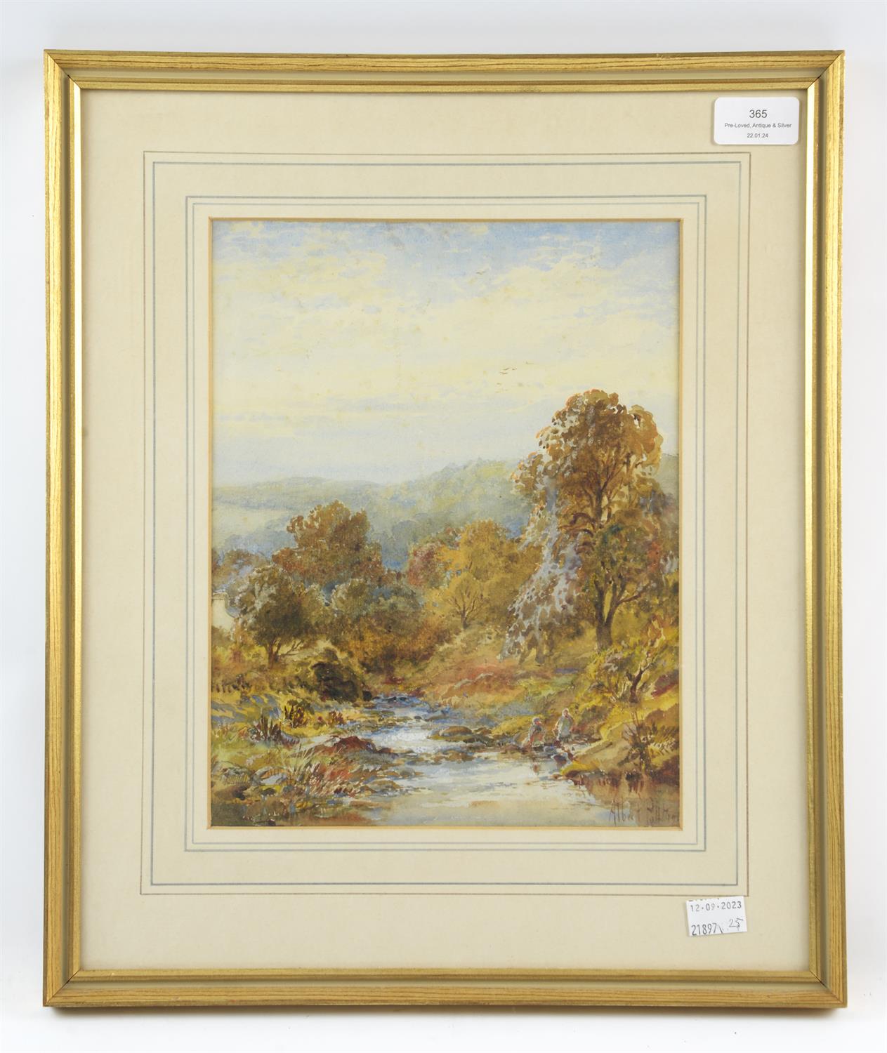 Albert Pollit (1856-1926), Wooded river scene, watercolour, signed lower right, 28 x 21.5cm.