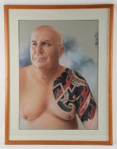 Animat Priuke (contemporary), Portrait with Tattoo, pastel, indistinctly signed and dated 2005