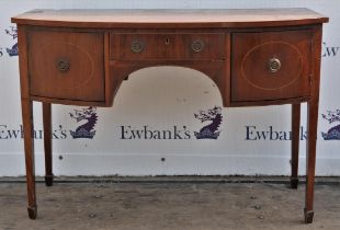 Mahogany bow front sideboard, 19th century, with central frieze drawer, two two cupboard doors,