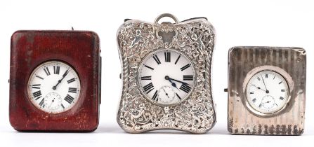 Three Open face pocket watches with cases, including a Goliath with unsigned white enamel dial,