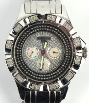 KC a Techno a stainless steel, diamond set bezel wrist watch, the signed dial with subsidiary