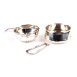 Silver tea strainer and drip bowl, Birmingham 1939