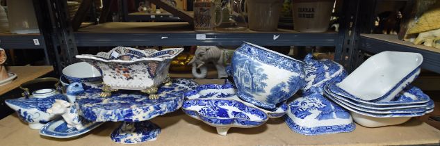 A group lot of blue and white pottery tableware, to include 4 willow pattern lidded tureens,