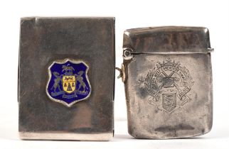 South West Lancashire miniature rifle club, silver vesta case. Birmingham, 1910 and a silver and