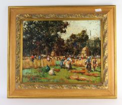 Italian School (20th century), Harvest scene, oil on canvas, indistinctly signed lower left,