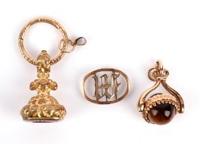 A gold plated fob, set with a carnelian, engraved 'DISCE PATI' with the image of a ship,