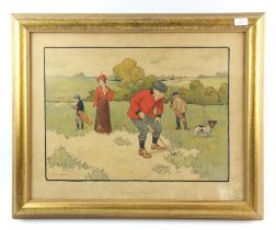 After Victor Venner, ‘Lost Ball’, a humorous golfing scene, chromolithograph. 48 x 62cm.