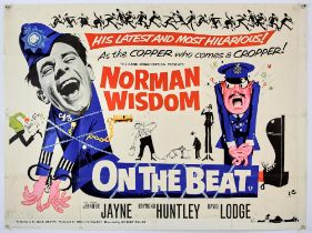 Two British Comedy Quad film posters 1962, On The Beat (1962) starring Norman Wisdom and Twice