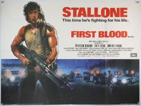 First Blood (1982) British Quad film poster, starring Sylvester Stallone and Brian Dennehy, folded,