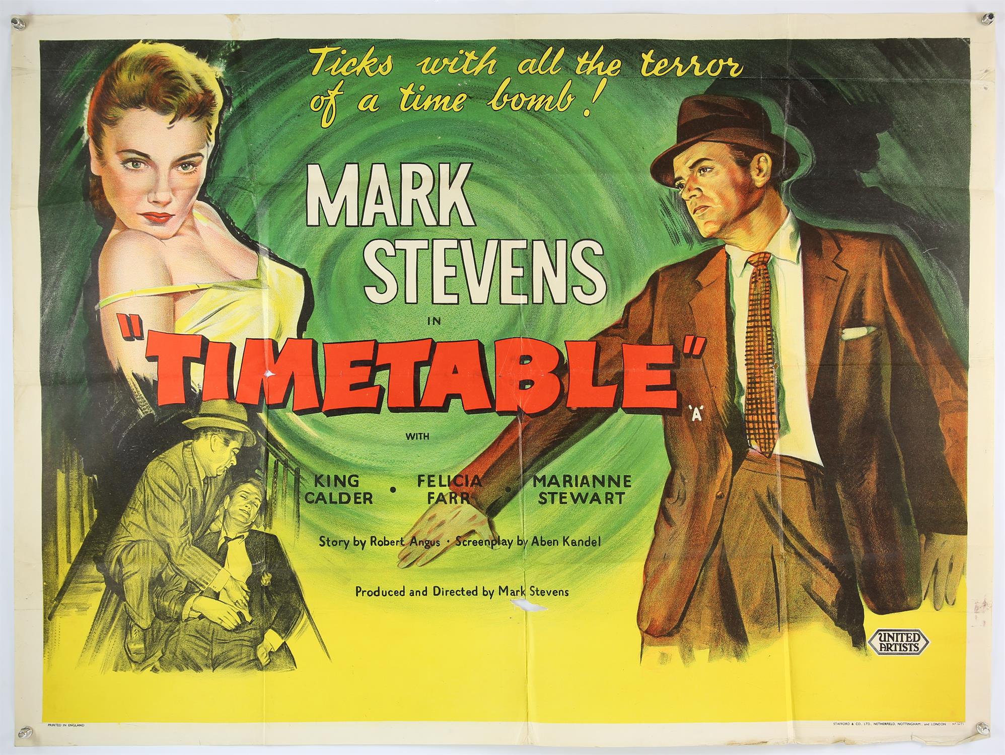 Timetable (1956) British Quad film poster for the American film-noir production, folded,