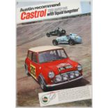 Austin Castrol Mini Motor Racing poster c’ 1967-68, the poster showing two vintage Austins racing