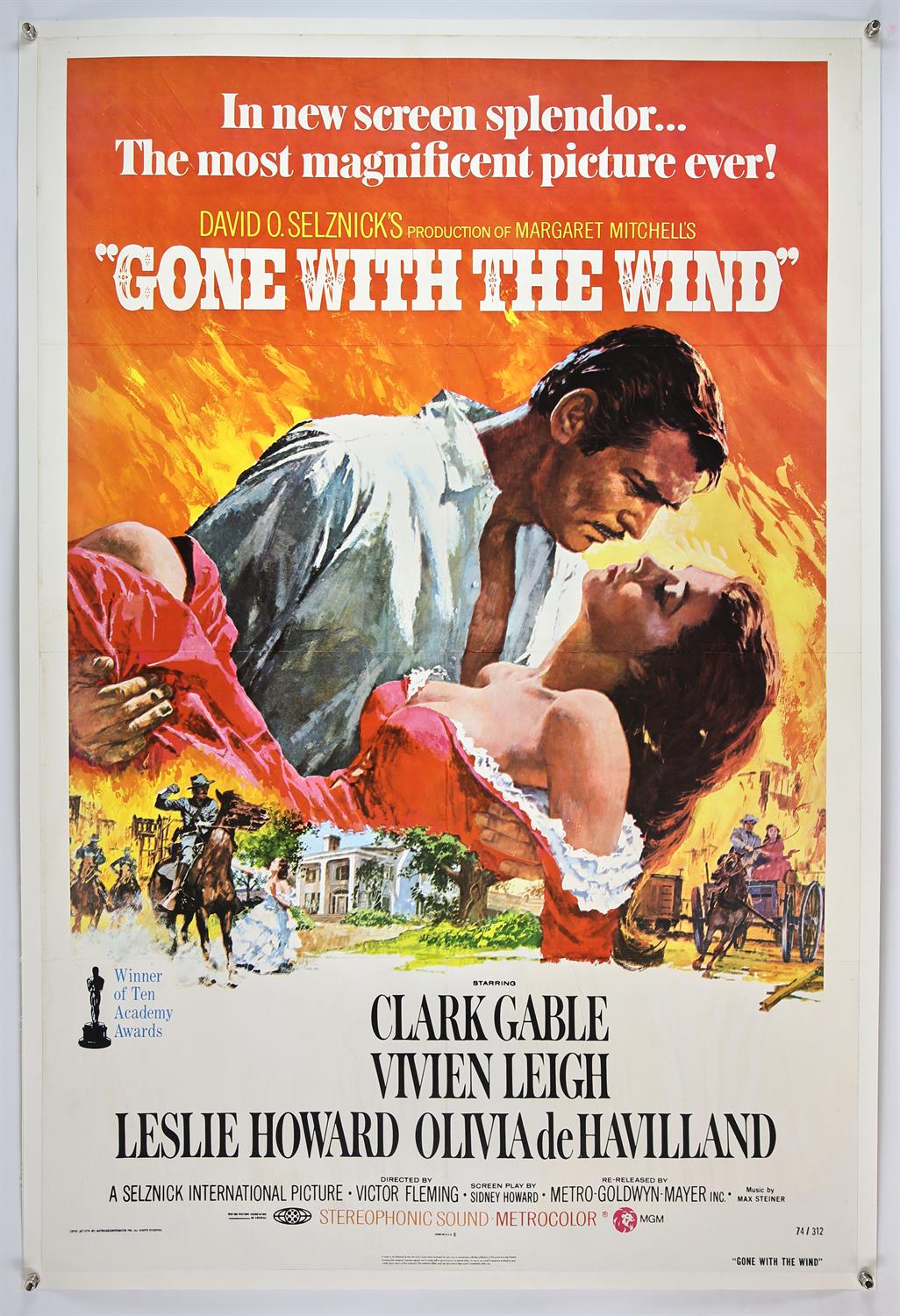 Gone With the Wind (R-1974) One Sheet film poster, linen backed, 27 x 41 inches.