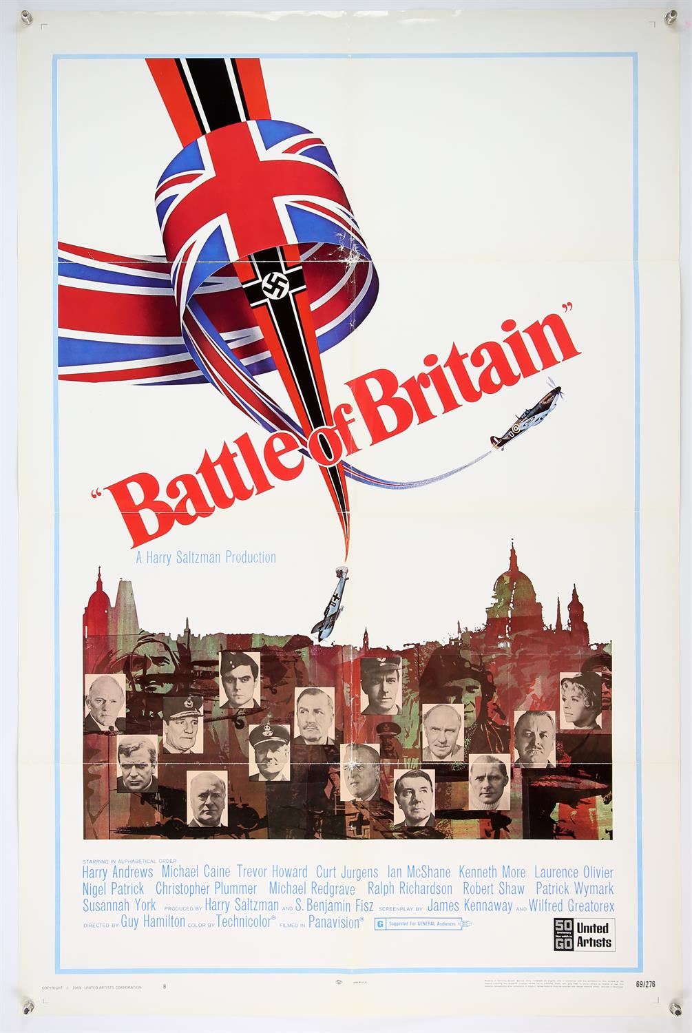 Battle of Britain (1969) US One Sheet film poster, this the Style-B Domestic variant, folded,