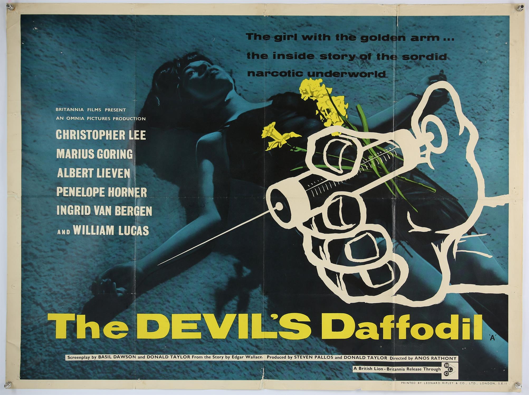 The Devils Daffodil (1961) British Quad film poster, for the Anglo-German crime drama with a drugs - Image 2 of 2
