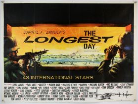 The Longest Day (1962) British Quad film poster, War starring John Wayne & Richard Burton,