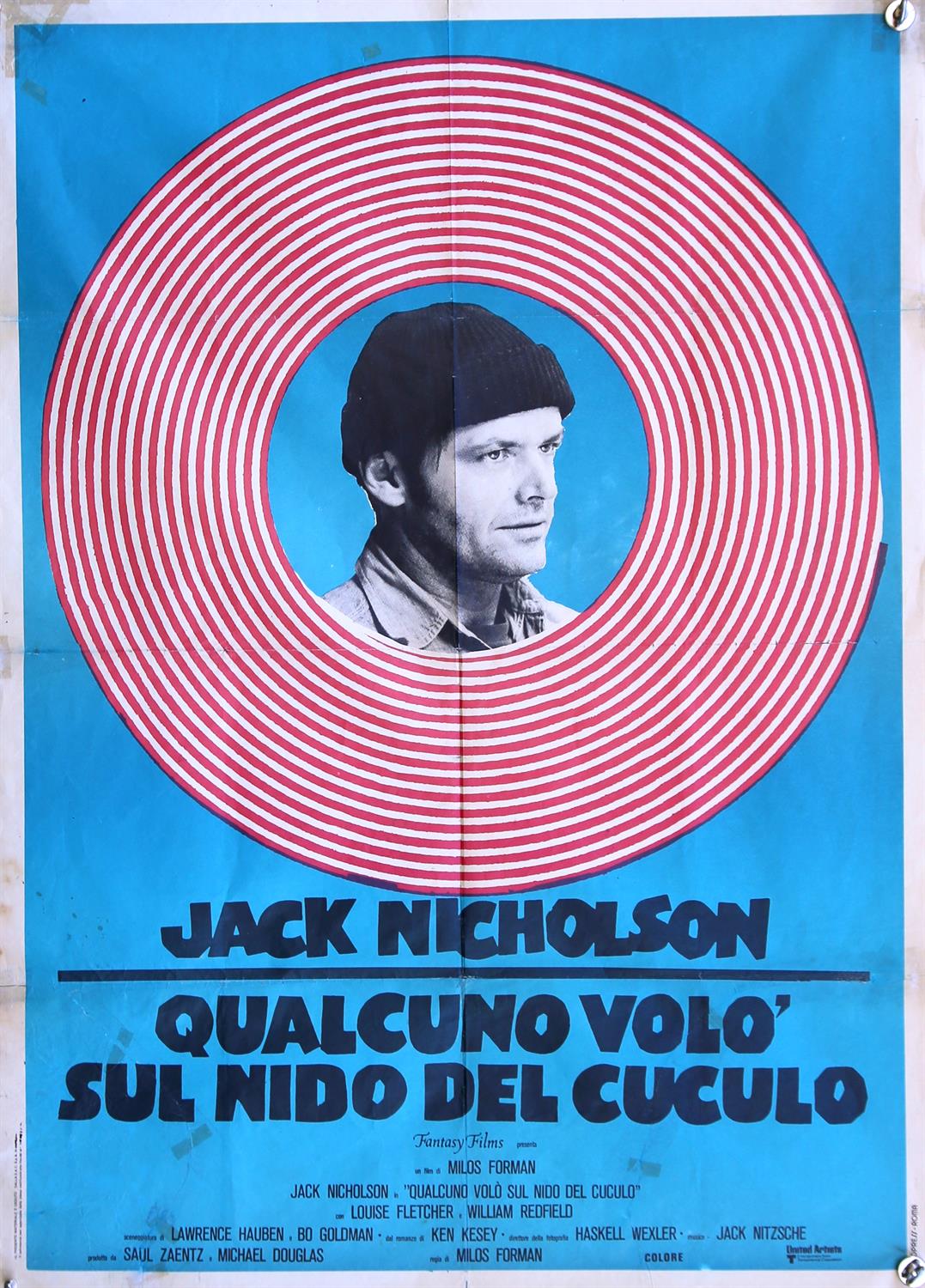 One Flew Over The Cuckoo’s Nest (1975 rr) Italian film poster, for the Oscar winning movie starring